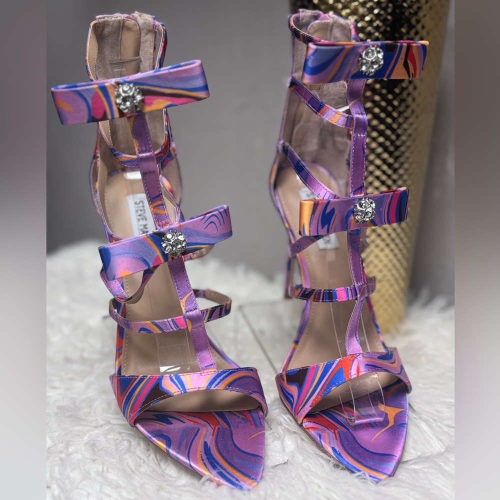 NWOT Steve Madden Sinclair Satin Rhinestone Strappy Sandals
